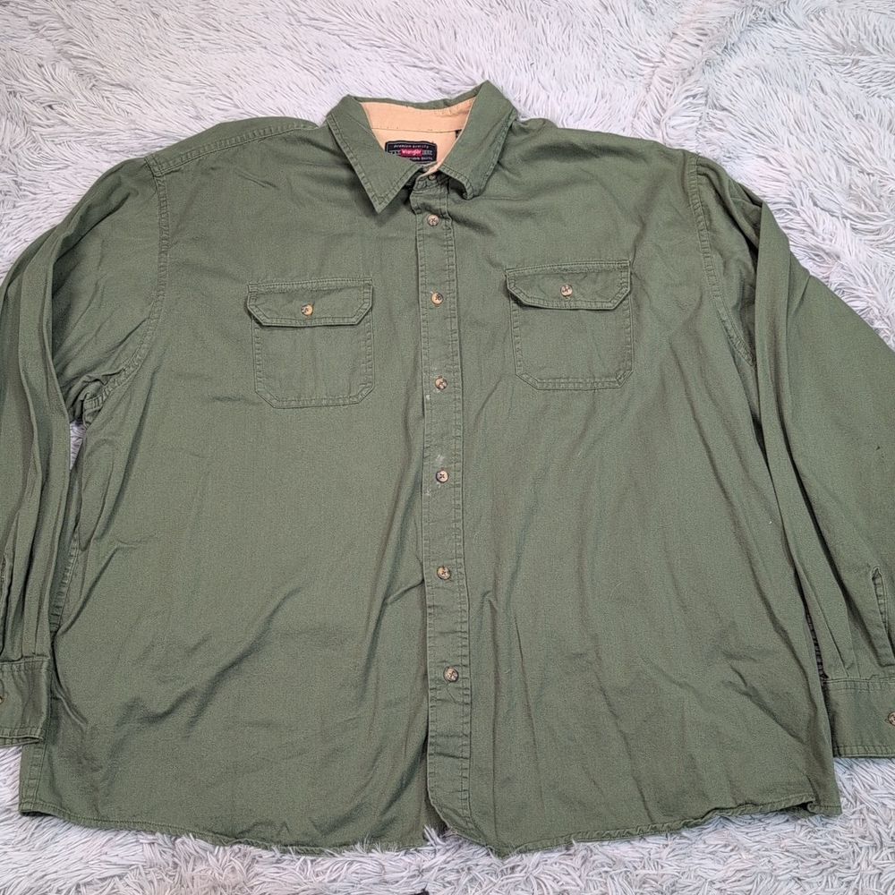 Vintage Wrangler Shirt 3XL Green Casual Chore Work Button Up‎ Pocket Safari